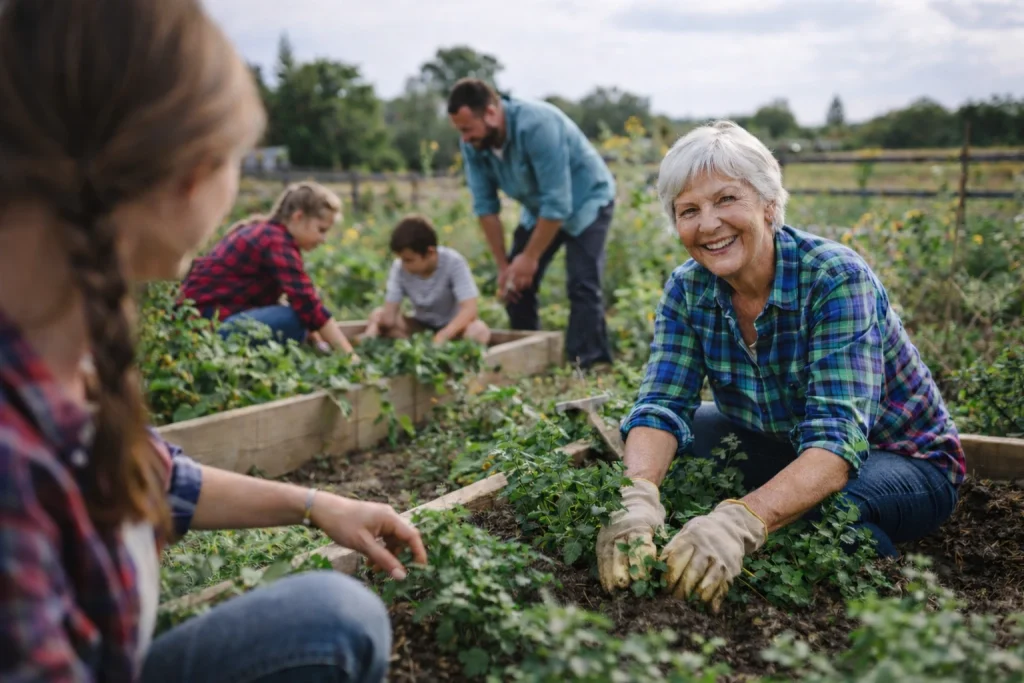 Volunteers Working Together in a Community Garden Volunteers of different ages working together in a community garden